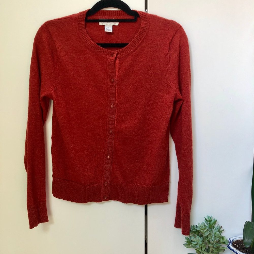Vintage 100% Merino Wool rust orange cardigan